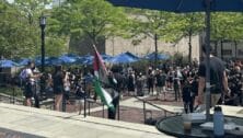 Students formally protest the war in Gaza on the Villanova University campus.