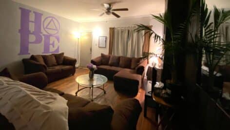 The living room of one of the Savage Sisters Recovery homes in Philadelphia.