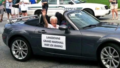 Lansdowne resident Mary Lou Jennings at a past Lansdowne Fourth of July Parade when she rode as grand marshal.