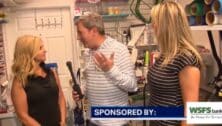 Bob Kelly of Fox 29 News talks with Main Line Monograms owners Heather Fusaro and Jorda Raech at the Newtown Square business.