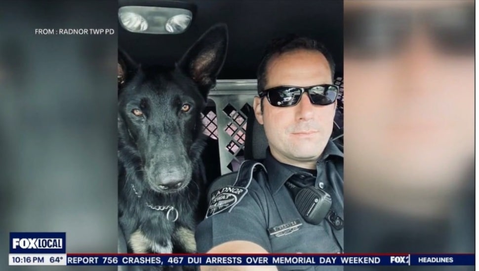 Radnor Police Officer Brett Greaves with his partner, narcotics K9 Onyx.