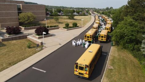 The graduating seniors came together for one last school bus ride.