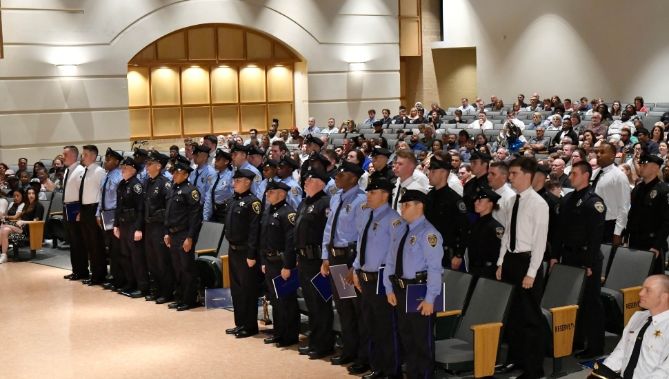 A photo showing the group of 44 who graduated from DCCC’s Municipal Police Academy on Jun. 13.