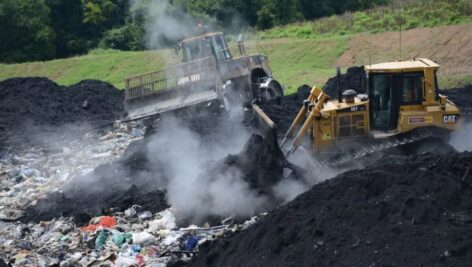 A bulldozer moves trash around at the Delaware County Solid Waste Authority-owned Rolling Hills landfill in southeastern Berks County.