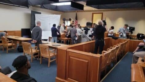 Actor Mark Ruffalo on set at the Delaware County Government Center and Courthouse on June 17 with the cast and crew of 'Task.'