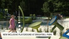 Children walk through the new playground at Brightbill Park in Lower Paxton Township.