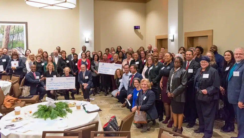 A large group of representatives from nonprofit organizations serving Delaware County.