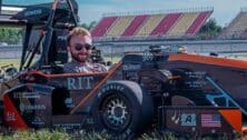 Owen Sherbinko, a Springfield High School alum, behind the wheel of the Formula electric car developed by a team at Rochester Institute of Technology.