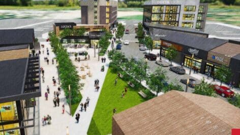 A rendering of The Village at Ellis Preserve in Newtown Square, a walkable suburban downtown within the Ellis Preserve property.