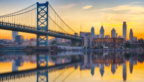 Philadelphia sunset skyline and Ben Franklin Bridge refection from across the Delaware River. Four major bridges in the Philadelphia area, including the Ben Franklin Bridge, are expected to see toll increases that are speculated to take effect on Aug. 1 at the earliest.