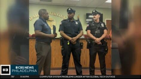 Darby Police Officers Terrell Lee and Shain McCaughey weree honored at a July 17 Darby Borough Council meeting.