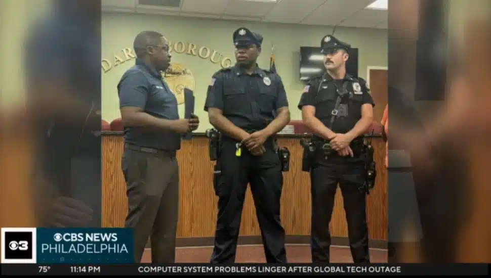 Darby Police Officers Terrell Lee and Shain McCaughey weree honored at a July 17 Darby Borough Council meeting.