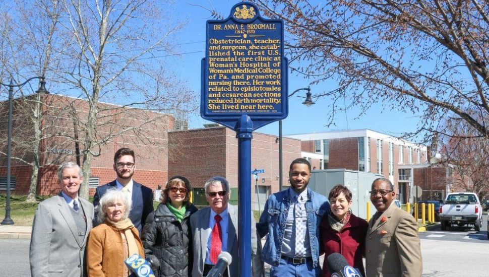 Members of the Widener community celebrated the historical marker which was placed at the site of Broomall's residence at the corner of campus at 13th and Chestnut Streets.