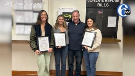 Vince Cicione stands with his daugter, Marissa Cicione, Kerri Pierangeli and Liz Babeuf who all received citations for their quick actions that saved Cicione's life.