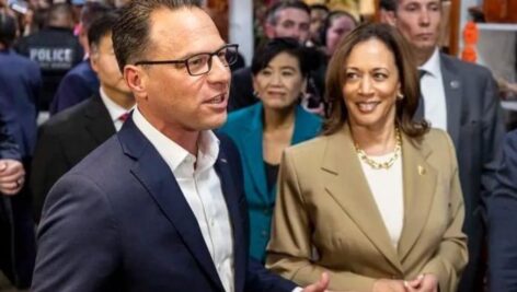 PIC Gov. Josh Shapiro campaigns with Vice President Kamala Harris at Reading Terminal Market last month. Shapiro is a top candidate to be Harris's Vice Presidential running mate for 2024.