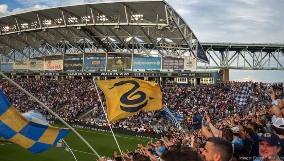 Soccer fans fill Subaru Park in Chester during a game.