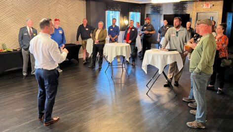 Veterans and supporters share a moment at an informal Veterans Roll Call gathering at Artillery Brewing in Drexel Hill.