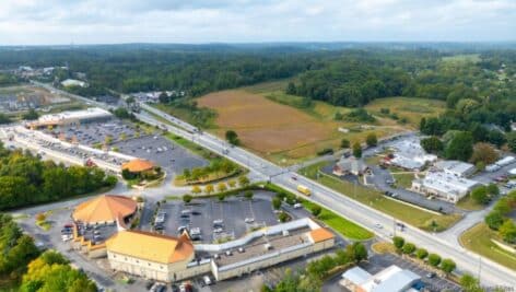 An aerial view of the 25.5-acre plot where the Shoppes at Concord are set to be built.