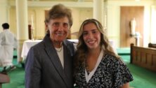 Immaculata University awarded the prestigious 2024-25 Saint Catherine of Alexandria Medal to Madison Borkowski (right), a senior from Elverson. President Barbara Lettiere (left) presented the award to Borkowski during the Mass of the Holy Spirit on Aug. 29.