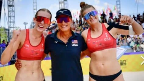 Sarah Wood (right) and partner Sally Perez won bronze representing the United States in the U19 World Championships in Shanglou, China.