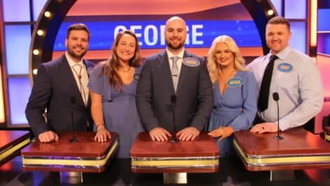 The Family Feud contestants in the George Family include, (from left) Dylan Terenick, Kelsey Hansen-Terenick, Aaron Kintsche, Alyssa Kintsche and Geoff George.