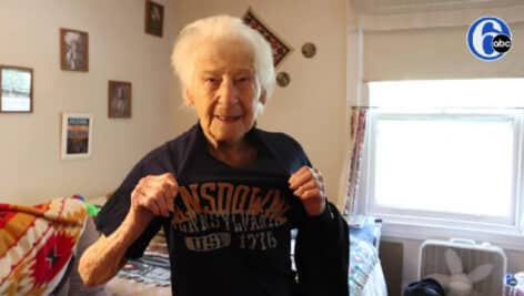 Mary Lou Jennings showcasing a "Lansdowne" shirt.