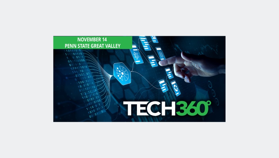 A tech-themed image promoting the following: ITAG, an initiative of CCEDC, will present the 2024 TECH360 innovative business technology conference on Nov. 14 at Penn State Great Valley.