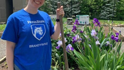 Penn State Brandywine Campus Garden Student Coordinator McKenna Loney has ben prepping and planting in the sustainable garden.