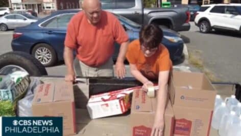 The McClays load donated supplies into a truck outside Iacobucci Formal Wear in Havertown after the community turned up with donations for Hurricane Helene victims.