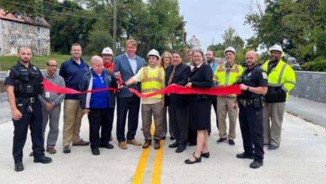 Delaware County officials cut the ribbon on the New Road Bridge in Aston Township.