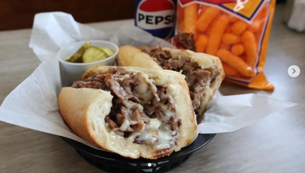 A cheesesteaks with cheese curls from The Original Thunderbird Steakhouse in Broomall.