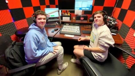 Haverford High School sophomores Henry Bambrick, left, and John Doherty during their shift at WHHS.