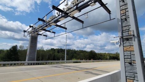 New open road tolling gantries on the Pennsylvania Turnpike.