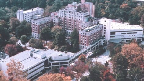 An aerial view of Mercy Fitzgerald Hospital.