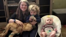 Meet Gabby Bannon, her two-year-old son Michael, six-month-old baby Wesley and their new life-saving rescue dog Rusty.