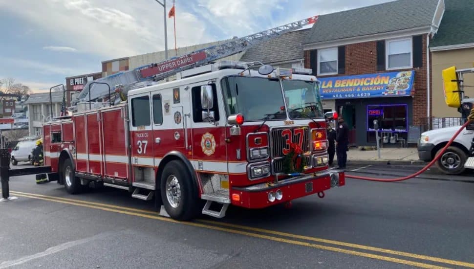 A fire truck on the street in Upper Darby Township.