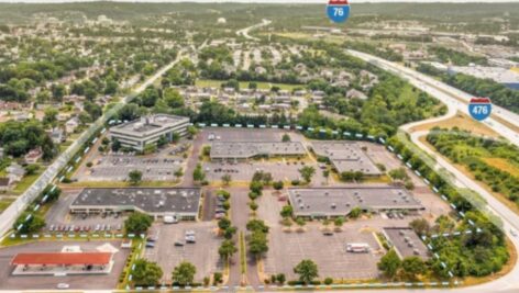 An aerial view of a corporate center in Conshohocken.