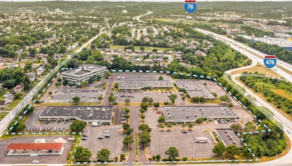 An aerial view of a corporate center in Conshohocken.