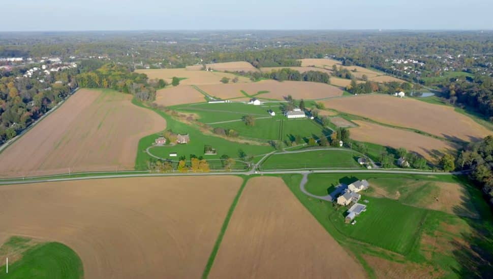 An aerial view of Crebilly Farm.