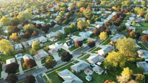 An aerial view of a residential neighborhood.