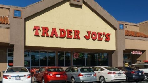 The exterior front entrance of a Trader Joe's.