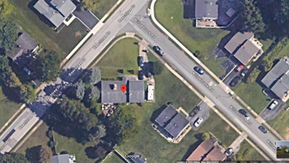 A satellite view of a home under construction in a Broomall neighborhood.