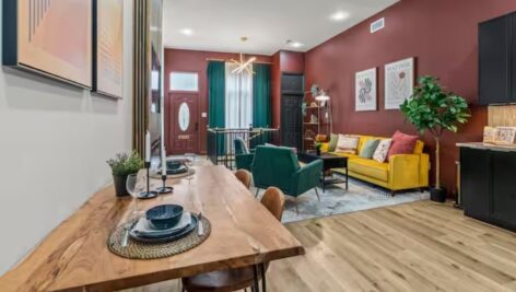 A living room area inside a Philadelphia Airbnb.