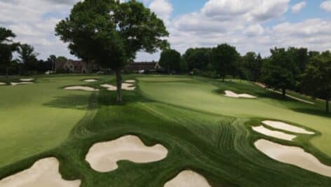 Overlooking the Aronimink golf course with sand traps in Newtown Square.