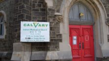 The entrance to Calvary United Methodist Church in West Philadelphia.