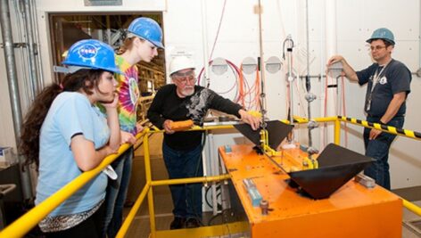 Pennridge High School students work with NASA technicians on the Drop Tower Challenge.