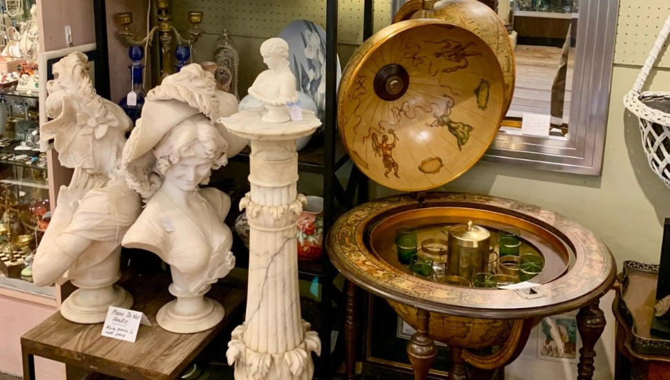 Statues and other antiques on display.