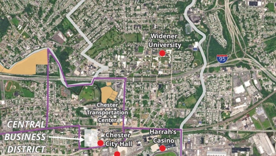 A partial satellite or aerial view of Chester City.