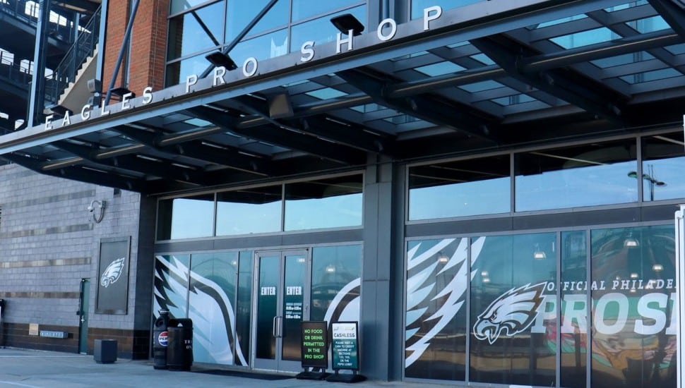 Exterior view of retail football store.