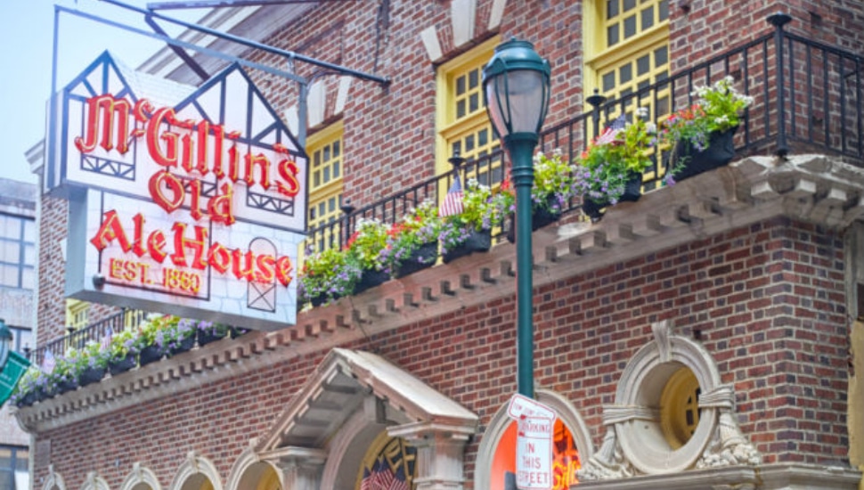 The sign for McGillin's Olde Ale House at the entrance to the Center City restaurant.